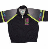 Vintage 90s Diadora fluorescent green pink grey dots & black retro track zip jacket size 38 medium
